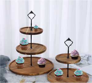 Toptan beyaz boyalı bitirmek ve ahşap saplı 2-katmanlı rustik akasya ahşap kek standı - Product Image 4