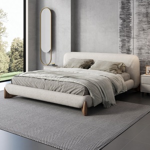 Letto a pavimento in lana di agnello Wabi-Sabi, letto matrimoniale in tessuto tecnico di lusso leggero minimalista italiano, letto moderno nordico di tendenza - Product Image 1