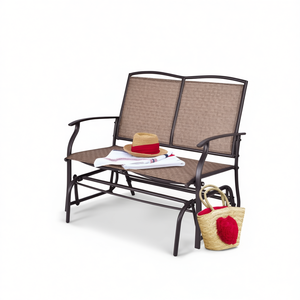 Banc de patio en fer, mobilier d'extérieur en métal brun pour l'arrière-cour, 2 places, style traditionnel - Product Image 1