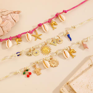 Collier tendance de style bohème pour les <span class=keywords><strong>vacances</strong></span>, plaqué or, pierre de naissance de <span class=keywords><strong>juillet</strong></span>, coquille de cerise, étoile de mer, nœud de fleurs, pendentif à glands - Product Image 3