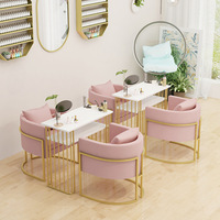 Ensemble table et chaises de manucure rose et or de luxe moderne, mobilier de salon de manucure, bureau à ongles en marbre