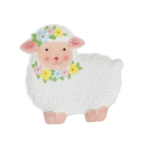 Piatto di Servizio in Ceramica a Forma di Pecora Pasquale, Vassoio per Antipasti a Forma di Agnello 3D con Motivi Floreali per Decorazioni Primaverili, Stoviglie Festive per le Feste - Product Image 1