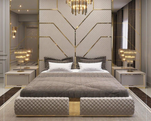 Chicasa Wooden King <b>Size</b> Double <b>Bed</b> Modern Luxury Bedroom Leather - Product Image 2