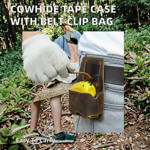 Cowhide Leather Tape Measure Case with Belt <b>Clip</b> Portable Quick Ship Dip Can Holder Storage for Rock Climbing Tools - Product Image 2