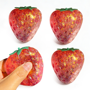 Strawberry Maltose Squishy Toy Slow Rising Stress Relief Fidget Toy Transparent <b>Glitter</b> Strawberry Squeeze Toy - Product Image 1
