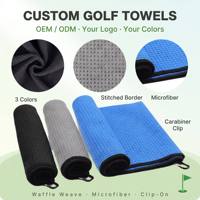 Serviette de golf en microfibre gaufrée multicolore avec logo personnalisé et mousqueton, séchage rapide, directement de l'usine OEM