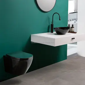 आधुनिक डिजाइन काले रंग की दीवार लटका शौचालय ऊपर काउंटर कला बेसिन सेनेटरी वेयर बाथरूम के लिए सुइट