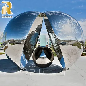 Декоративная большая уличная металлическая зеркальная полированная сферическая скульптура из нержавеющей стали большая шаровая статуя
