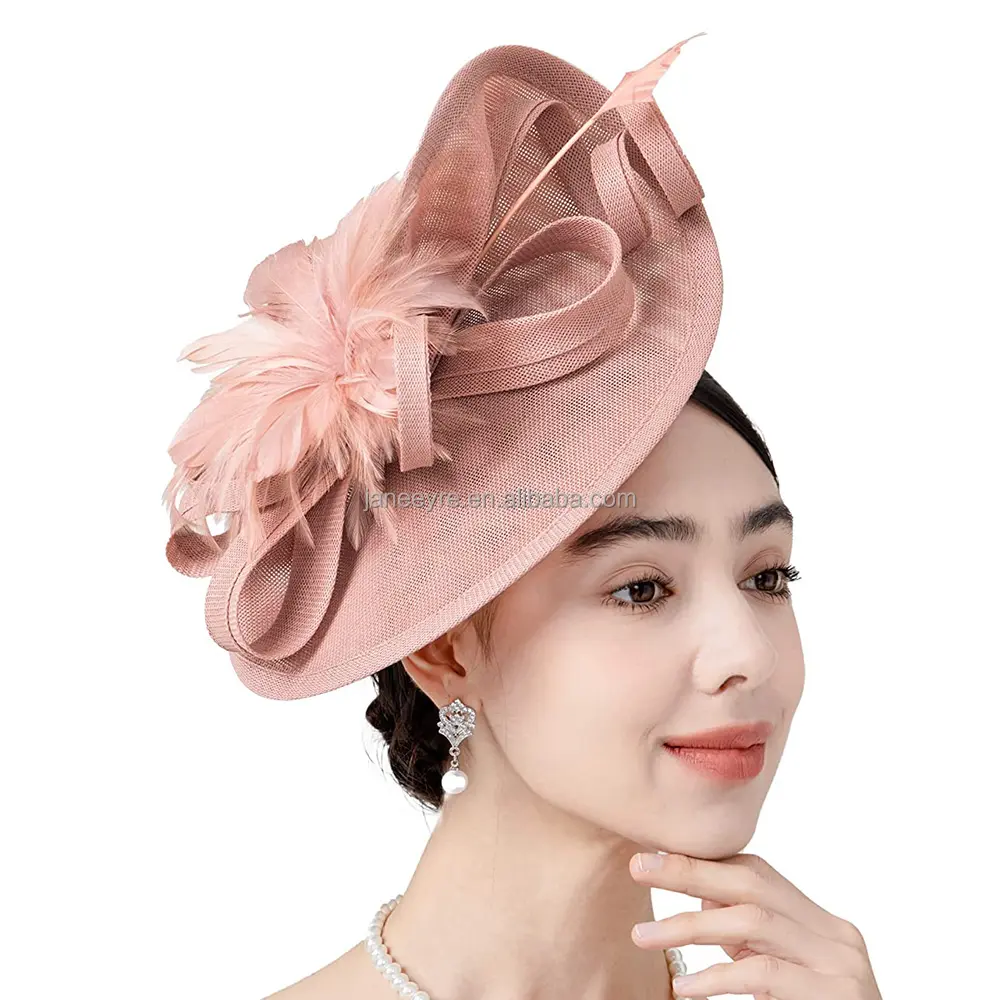 Topi pesona Premium UNTUK WANITA Derby pernikahan bulu Sinamay Fascinator ikat kepala pesta teh pengantin wanita dengan klip wanita