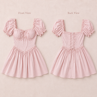 Robe bustier mini pour femme, couleur blush, manches bouffantes, col carré, style babydoll évasé, pour soirée romantique, OEM ODM, vente en gros, fournisseur personnalisé