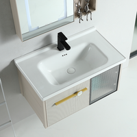 Meuble de salle de bain mural moderne au design innovant avec miroir intelligent, armoire murale en aluminium et lavabo intégré