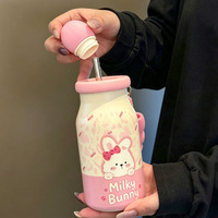 Bouteille d'eau isotherme portable en acier inoxydable pour enfants, motif dessin animé mignon, avec paille, pour l'extérieur