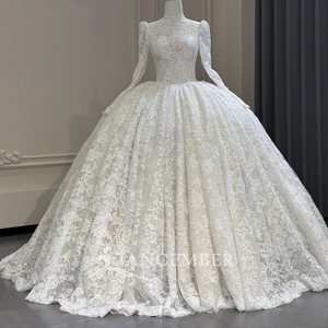 Xss334 Modern <b>Vintage</b> Sweetheart Neck Button Front Puff Long Sleeve Appliques All Over Lace <b>Ball</b> <b>Gown</b> Wedding Dress for - Product Image 4