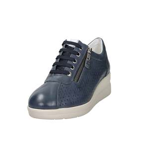 Sneakers Morbide da Donna Cinzia in Pelle Blu con Zeppa e Cerniera, Scarpe Casual - Product Image 1