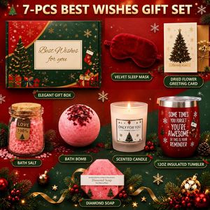 7‑Pcs <b>Christmas</b> Spa Gift Set Scented Candle Bath Bomb Bath Salt Tumbler Sleep Mask Holiday <b>Present</b> <b>Box</b> Candle set - Product Image 1