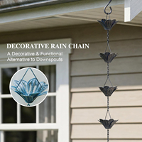 Chaîne de pluie décorative en métal Oniya, motif floral bleu, 11 coupelles, alternative au gouttière, attrape-pluie suspendu pour toitures, jardins et espaces extérieurs