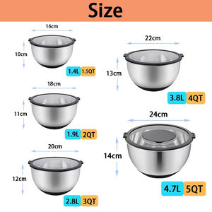 Juego de Tazones para Mezclar de Acero Inoxidable con Tapas Transparentes, Tazón para Servir Ensaladas Frías y Calientes, para Mezclar Crema, Uso en Restaurantes, Juegos a Bajo Precio - Product Image 2