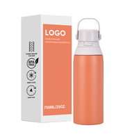 Botol Air Stainless Steel Berinsulasi Dinding Ganda 500ml 750ml dengan Pegangan dan Tutup Nozzle Silikon PP