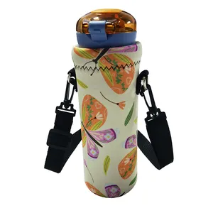 Customized 500ml 750ml 1000ml Neoprene Water Bottle Carrier Sling Holder Case Pouch Cover With Adjustable Shoulder Strap