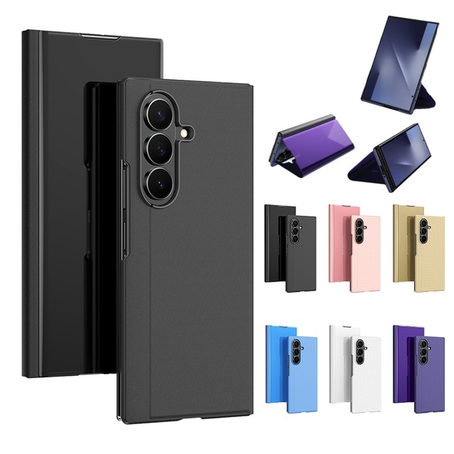 For Samsung Galaxy Z TriFold PU Leather Case Full Cover Mirror Clear Flip Protection Phone Stand Case