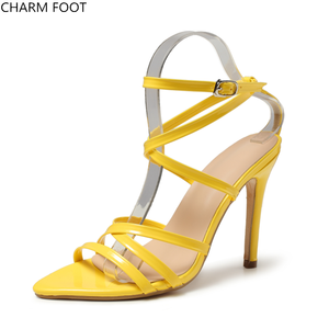 2020 Alla Moda di Estate Del Partito di Colore Giallo Open Toe <span class=keywords><strong>Sandali</strong></span> Degli Alti Talloni - Product Image 2