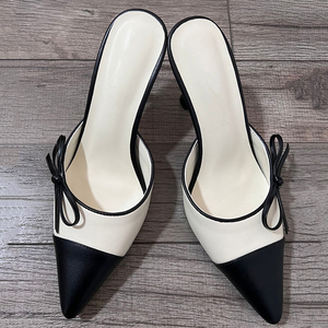 Nouvelles sandales à nœud latéral pour femme, grande taille 45, sexy, à talons aiguilles, bout pointu, style mules patchwork - Product Image 4