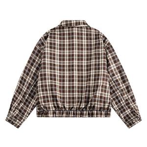 Veste zippée unisexe à carreaux marron et blanc, vêtement d'extérieur élégant à motif à carreaux pour un usage quotidien et des tenues de style urbain - Product Image 2