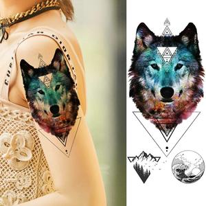 10 fogli Vintage adulti geometrici Black Wolf Rose Face Half Arm adesivi per tatuaggi temporanei impermeabili - Product Image 3