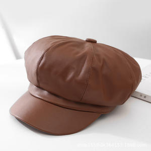Casquette béret Vintage en cuir Pu, élégant, automne, couleur unie, <span class=keywords><strong>français</strong></span> rétro, mode femmes, artiste de rue, journal, fille, chapeau - Product Image 5