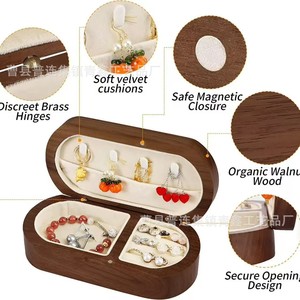 Oval Wooden Jewelry Box With Velvet Lining For Earrings <b>Rings</b> Necklaces <b>Storage</b> Organizing Case - Product Image 2
