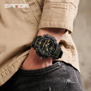 Montre analogique-numérique tactique pour homme, aiguilles squelette, double fuseau horaire, heure mondiale, calendrier, montre-bracelet sport - Product Image 2