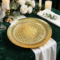 StarLuckINT Assiette de présentation ronde en verre de 13 pouces, motif floral doré en relief, pour mariage, banquet, fête