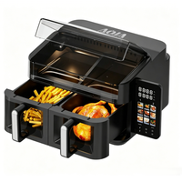Friteuse à air double zone AOJA 9L, commande FOB conteneur, 2400W, double panier, fenêtre visible, contrôle indépendant de la température