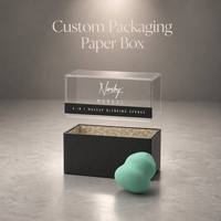 Boîte cadeau rigide à deux pièces avec couvercle transparent, impression personnalisée, pour éponge à maquillage, emballage en papier de luxe, cosmétiques, boîtes en papier pour éponges de beauté