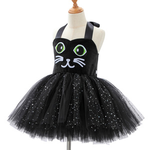 Disfraz de Halloween <span class=keywords><strong>para</strong></span> Niña Negra, Disfraz de Gato, Vestido de Bruja <span class=keywords><strong>con</strong></span> Diadema de Gato, Cola, Tul <span class=keywords><strong>para</strong></span> Fiesta, Actuación, Vestido de Gatita - Product Image 3