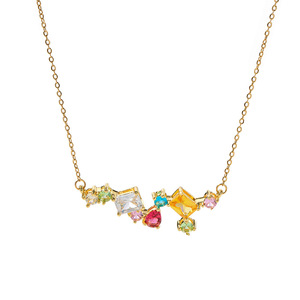 Popular 18K chapado en oro cuadrado <span class=keywords><strong>Cubic</strong></span> <span class=keywords><strong>Zirconia</strong></span> collar de acero inoxidable colorido CZ Zircon colgante collar - Product Image 2