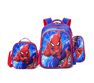 Ensemble 3 pièces de mode 3D étanche pour l'école primaire, sac à dos dessin animé pour enfants de 1 à 6 ans, sac à crayons, repas, fermeture éclair en nylon - Product Image 3