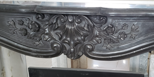 Traditional Marble <b>Fireplace</b> Mantel With Ornate Carving Black Jade marble Stone Indoor Wood Burning Hearth For Dining Room - Product Image 3