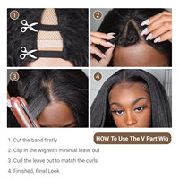 Cheveux synthétiques tressés Yaki Afro V Part, bouclés crépus, demi-perruque à clipser pour femmes noires, résistants à la chaleur, bonnet ajustable, boucles rebondissantes