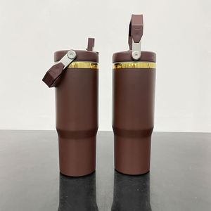 30oz Mirror Gold Plated Underneath Chocolate <b>Flip</b> <b>Top</b> Straw Stainless Steel Tumbler Water <b>Bottle</b> <b>With</b> Handle for Laser Engraved - Product Image 3