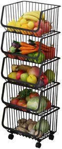 Oneup — <span class=keywords><strong>panier</strong></span> de rangement de cuisine en métal, à 4 niveaux, empilables, pour fruits et légumes, étagère avec <span class=keywords><strong>roulettes</strong></span> détachables - Product Image 2
