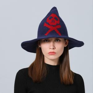 Chapeau de Sorcière Pliable avec Crâne à Large Bord pour Femme, Chapeau de Sorcier Jacquard Tricoté en Acrylique pour Adulte, Fête d'Halloween - Product Image 3