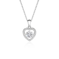 Collier en Moissanite 5mm, Pendentif Cœur Rond avec Halo en Zircon Cubique pour Femme, Argent Sterling 925 Couleur Or Blanc, En Stock, Bijoux en Gros