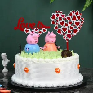 韩国流行浪漫周年快乐红色亚克力心形婚礼爱情蛋糕礼帽装饰