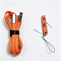 Pengisi Daya Cepat 240w Hitam/Oranye 2 in 1 USB c ke c Kabel Data Silikon 1.5m Pipih untuk Ponsel Original