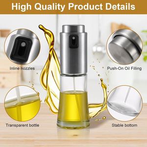 Modern Square Stainless Steel & Glass High-Arc Oil Sprayer Bottle Flip Top Lid Dishwasher Safe <b>for</b> <b>Kitchen</b> BBQ Olive Oil Use - Product Image 3