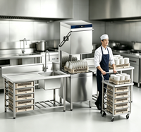 Lave-vaisselle professionnel à capot certifié CE avec système de récupération de chaleur en acier inoxydable 304, capacité de 60 plateaux/heure