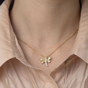 Liontin Capung Perak Sterling 925 Berhiaskan CZ Berlapis Emas <span class=keywords><strong>14K</strong></span> Kalung Perhiasan Wanita Hadiah - Product Image 2