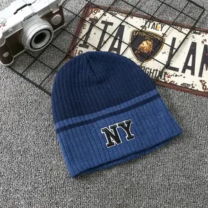 Topi Beanie Logo Kustom Topi Musim Dingin Mode dengan Topi Bordir 3D New York NY