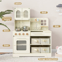 COMMIKI Ensemble de cuisine en bois pour enfants avec cuisinière et ustensiles de cuisine Jouet de cuisine éducatif Jeu de rôle Cuisine de style naturel